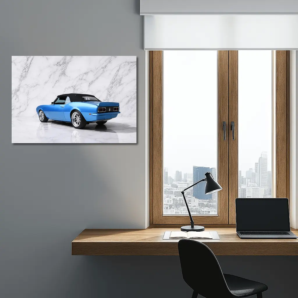 Chevrolet Camaro Blue Convertible Marble Background – Wall Art
