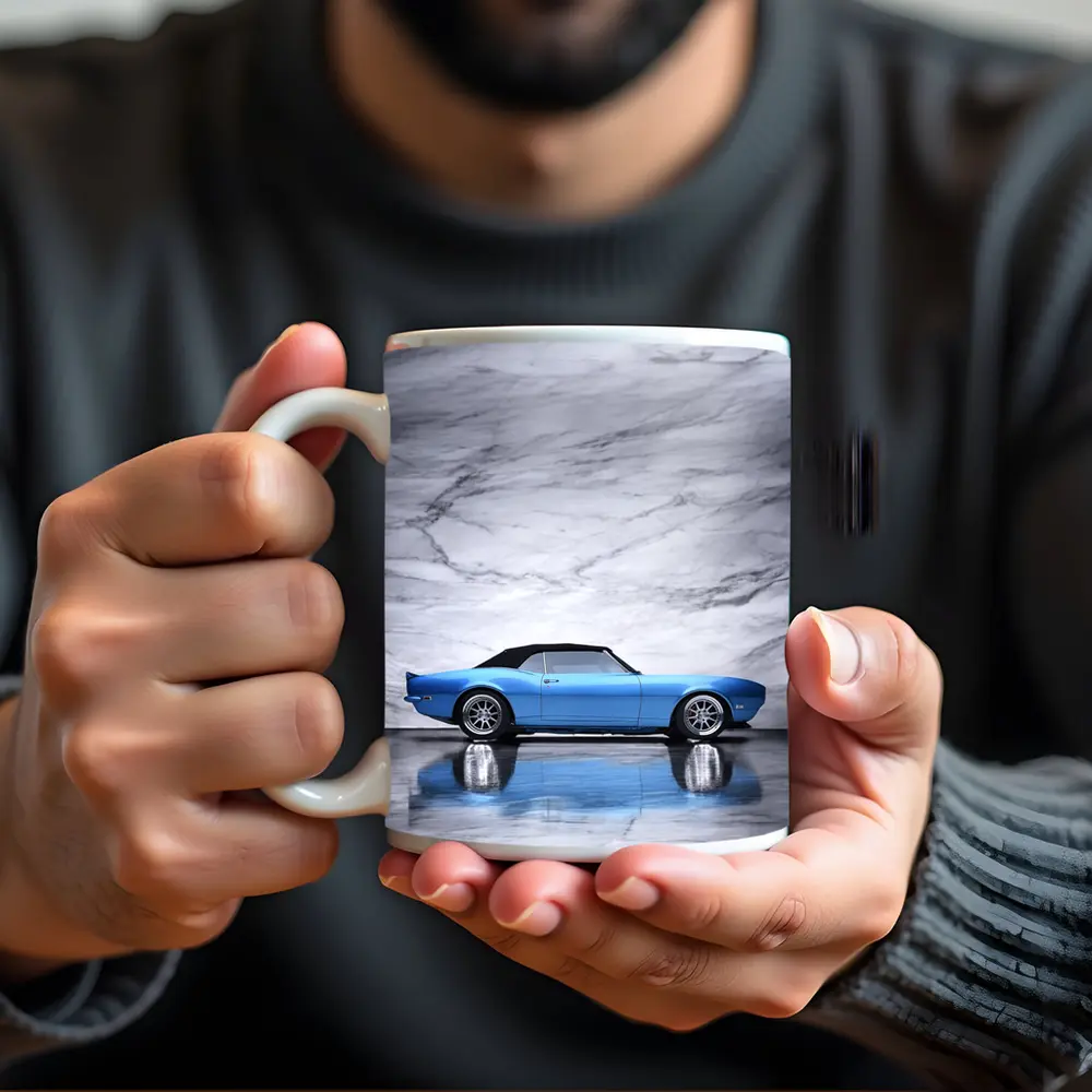Chevrolet Camaro RS Blue Marble Background – Mugs