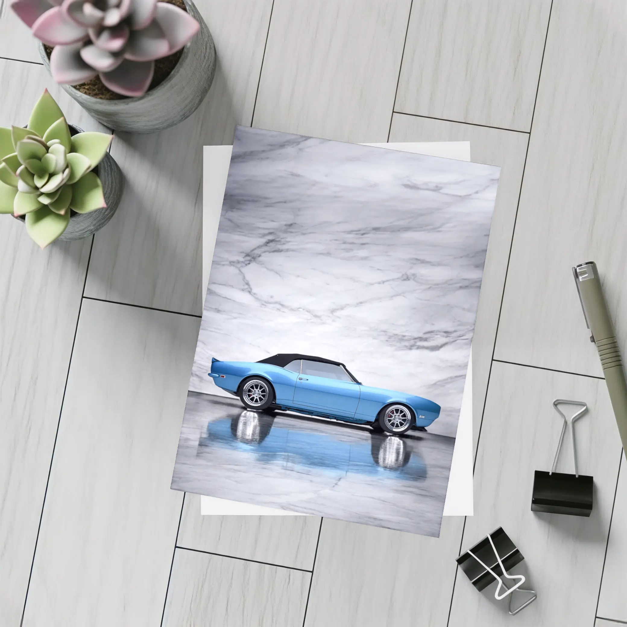 Chevrolet Camaro RS Blue Marble Background – Postcards