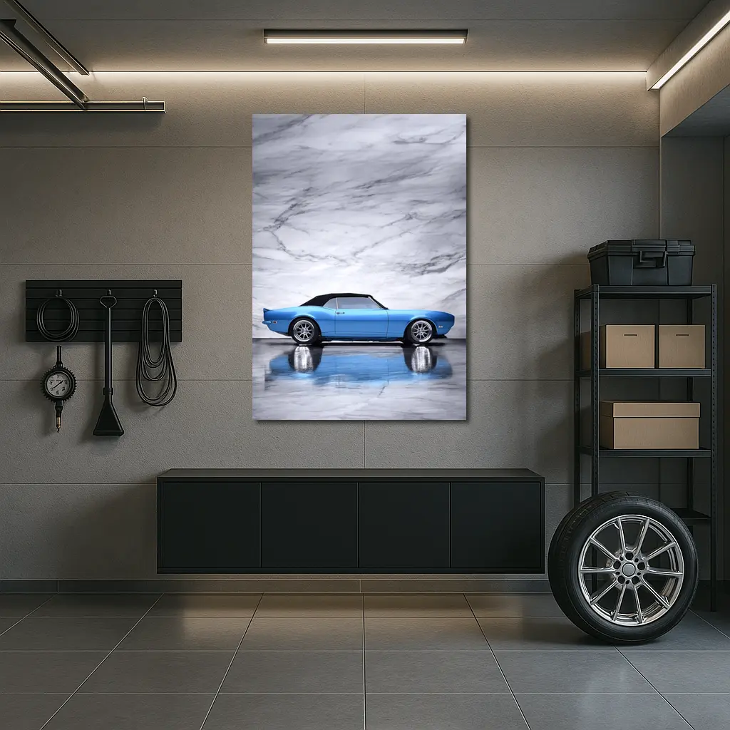 Chevrolet Camaro RS Blue Marble Background – Wall Art