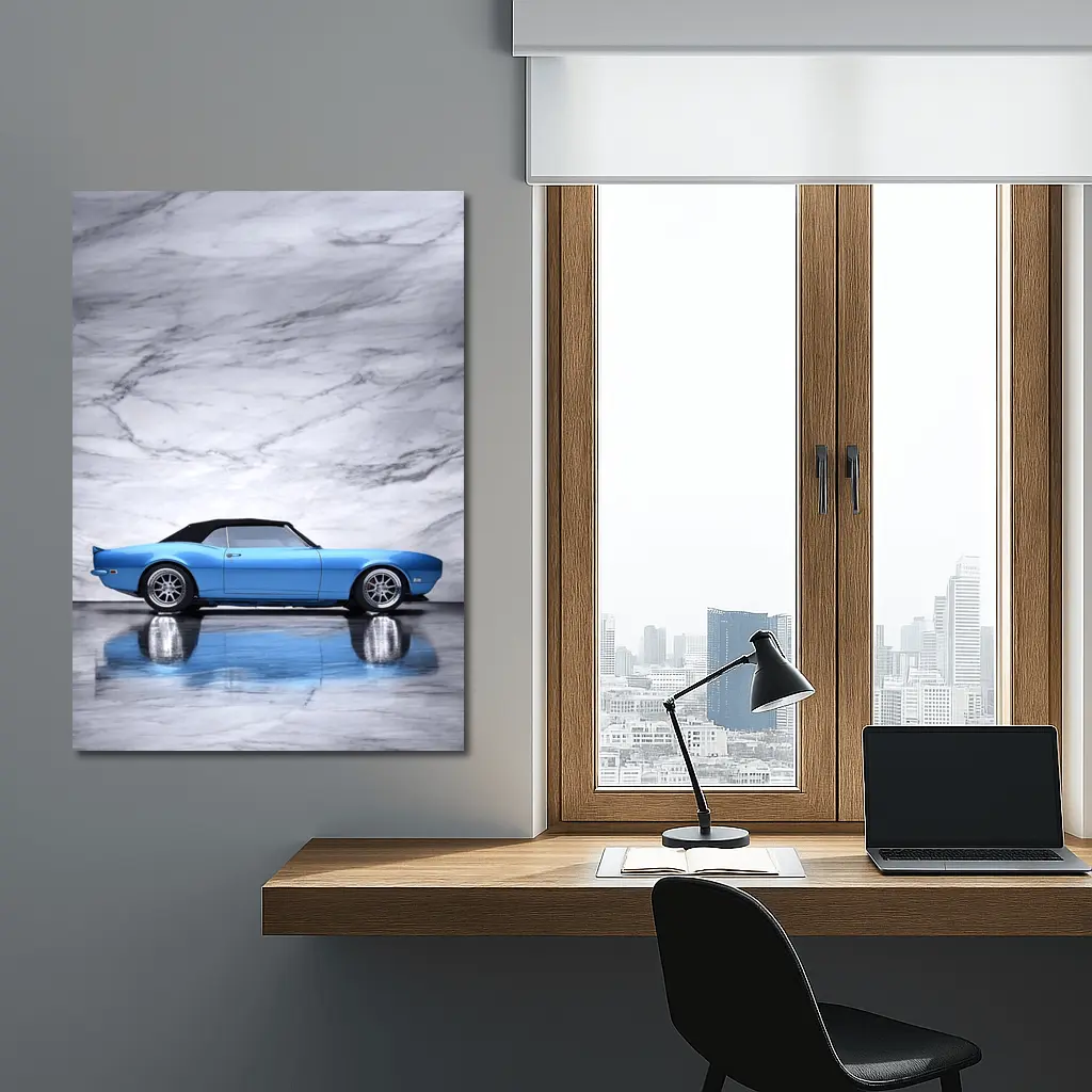 Chevrolet Camaro RS Blue Marble Background – Wall Art
