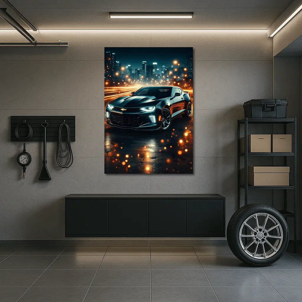 Chevrolet Camaro Black Night City Lights – Wall Art
