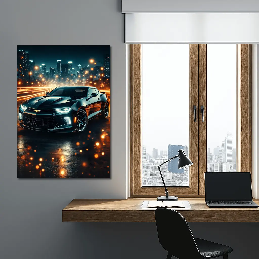 Chevrolet Camaro Black Night City Lights – Wall Art