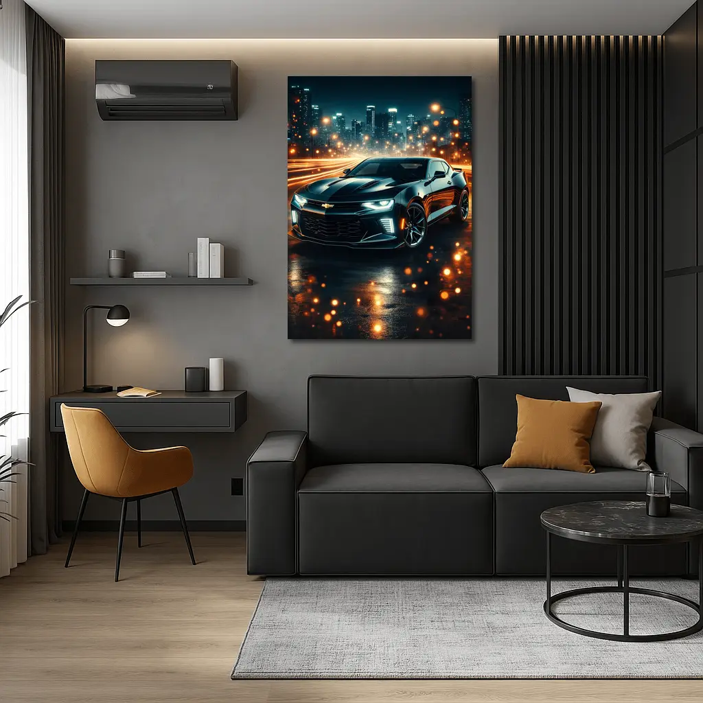 Chevrolet Camaro Black Night City Lights – Wall Art