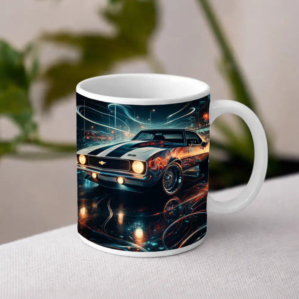 Chevrolet Camaro SS Neon Night City Art – Mugs