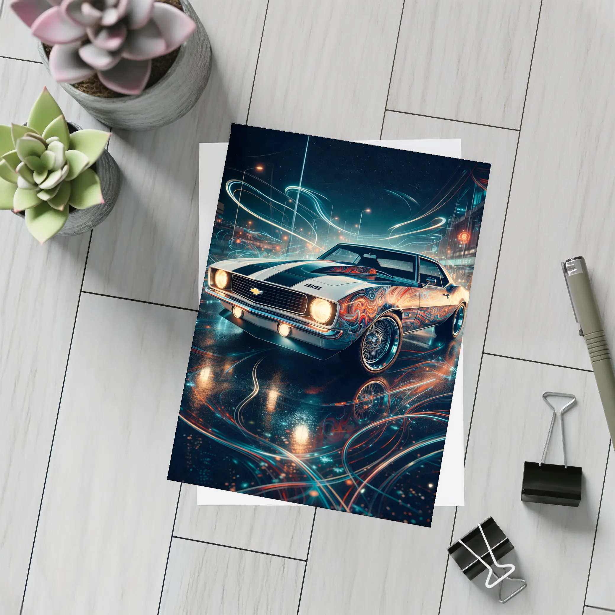 Chevrolet Camaro SS Neon Night City Art – Postcards