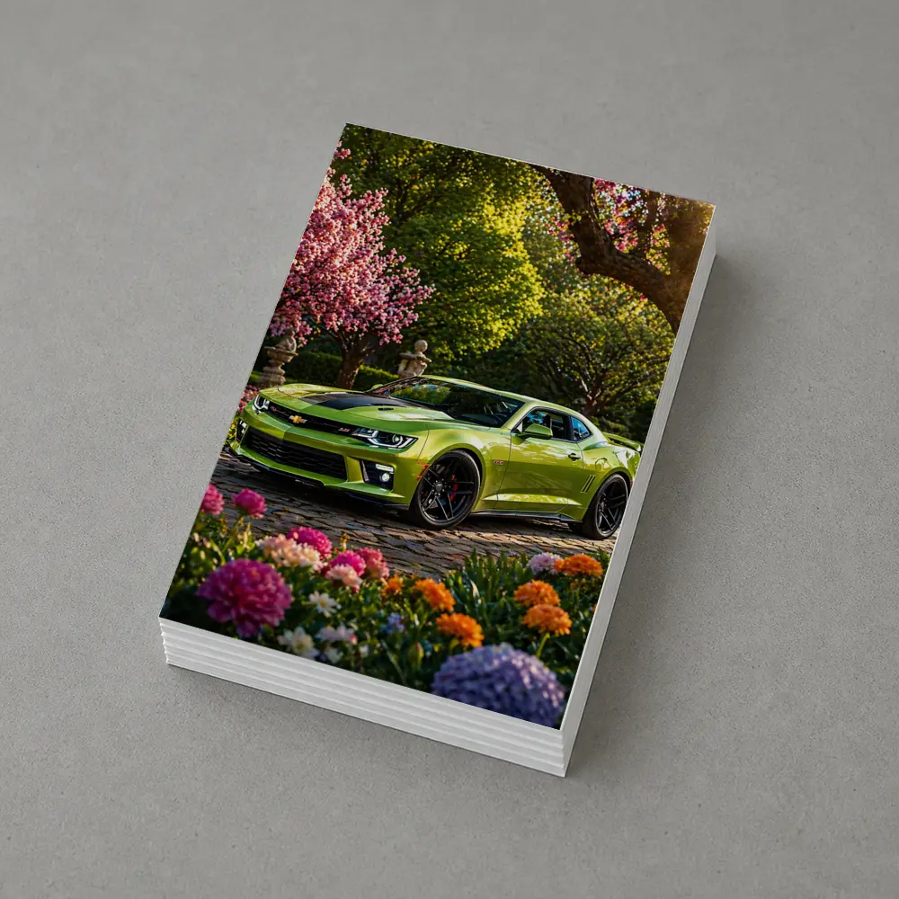 Chevrolet Camaro SS Lime Green Garden Setting – Postcards