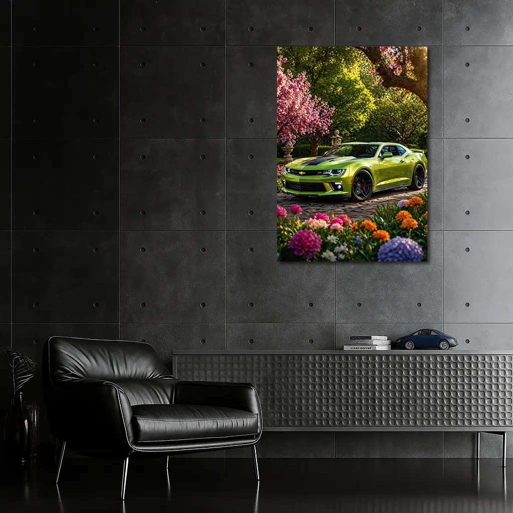 Chevrolet Camaro SS Lime Green Garden Setting – Wall Art