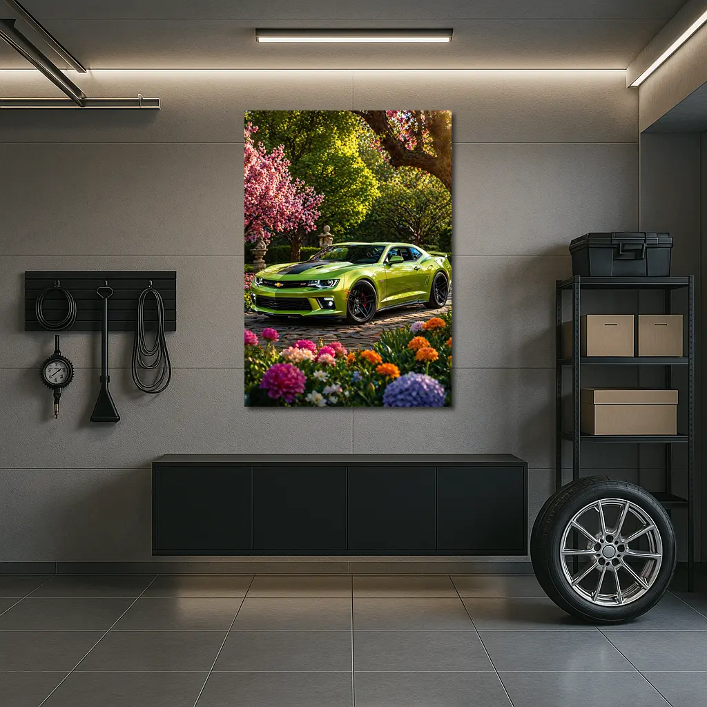 Chevrolet Camaro SS Lime Green Garden Setting – Wall Art