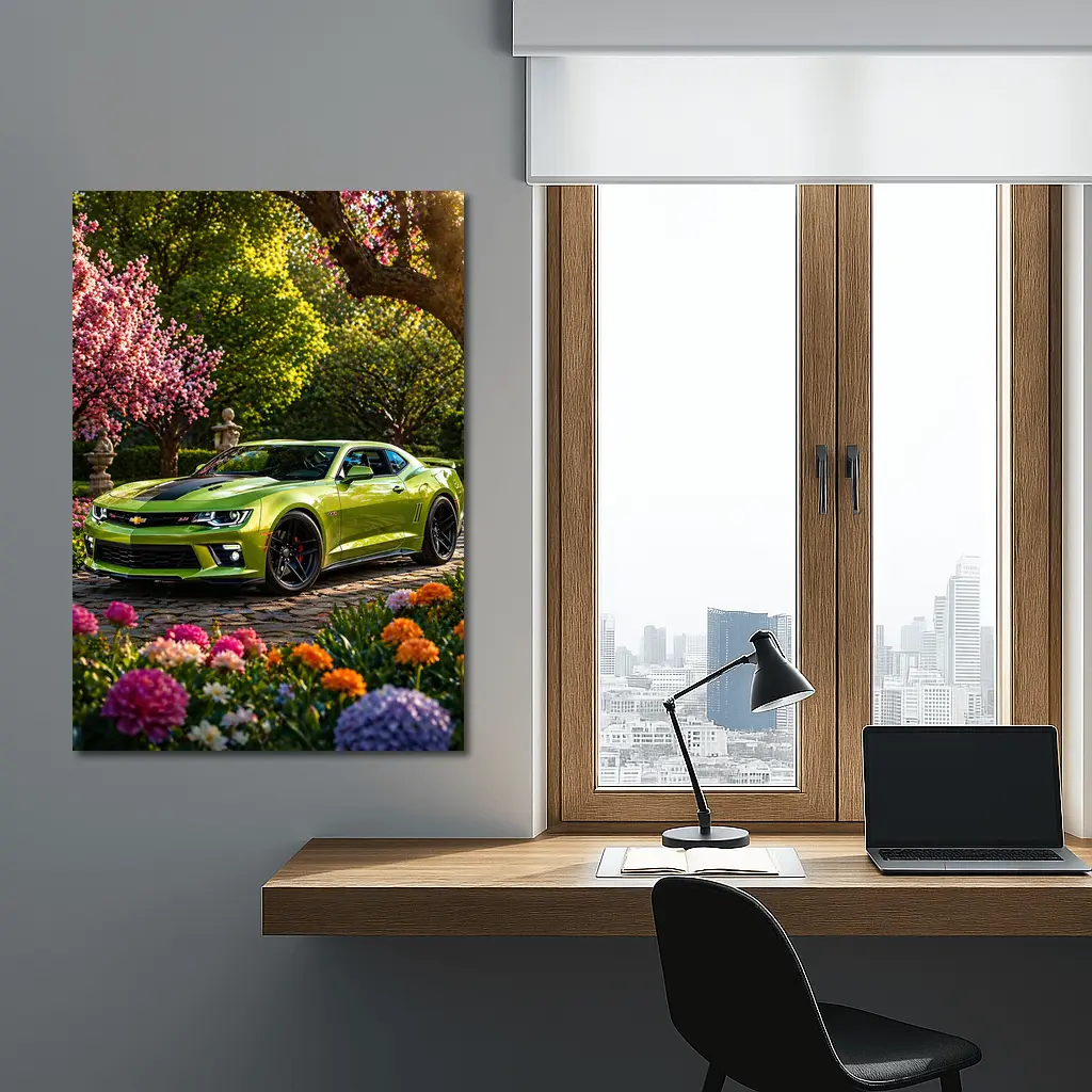 Chevrolet Camaro SS Lime Green Garden Setting – Wall Art