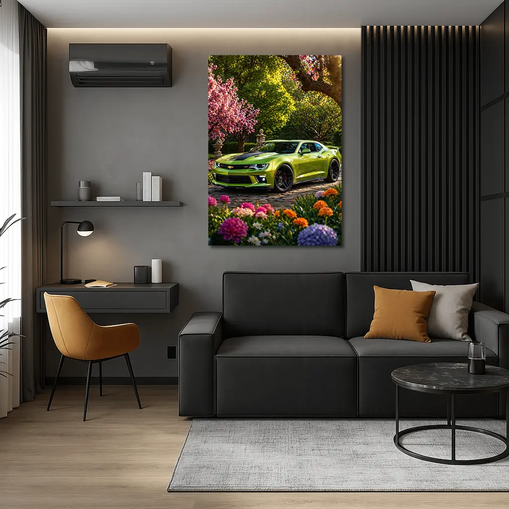 Chevrolet Camaro SS Lime Green Garden Setting – Wall Art