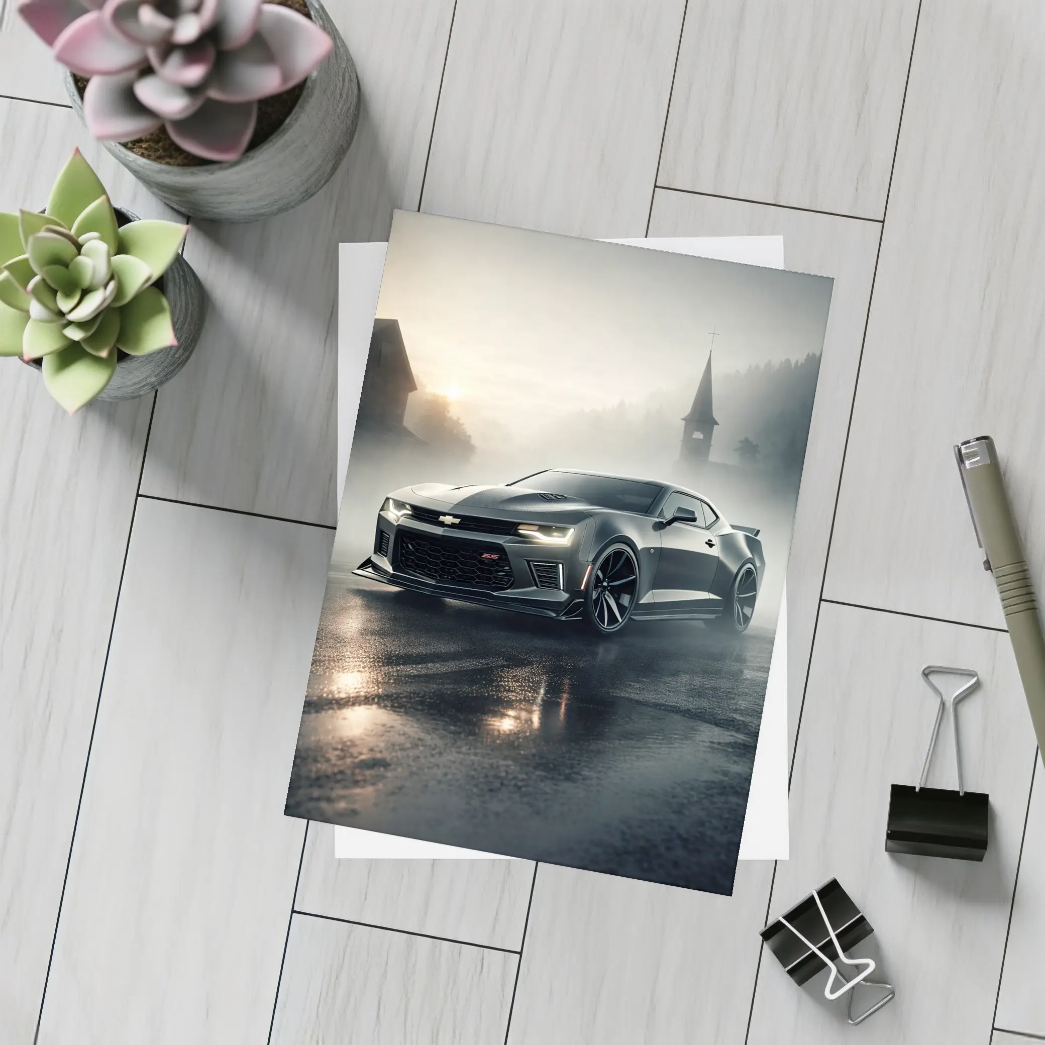 Chevrolet Camaro SS Dark Foggy Street – Postcards