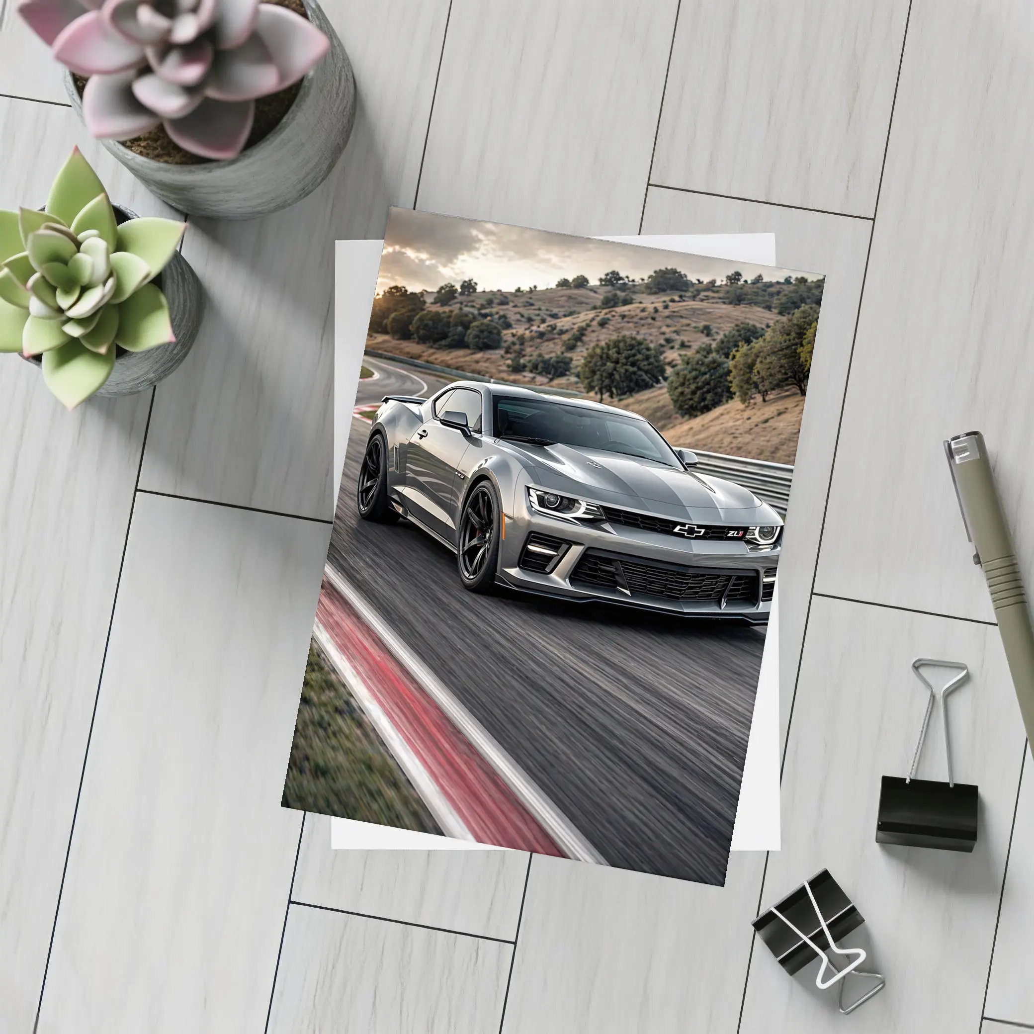 Chevrolet Camaro ZL1 Silver on Racing Track – Postcards