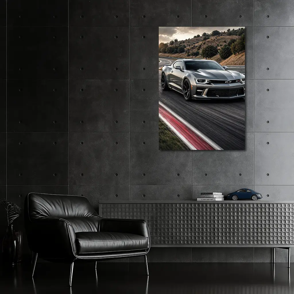 Chevrolet Camaro ZL1 Silver on Racing Track – Wall Art