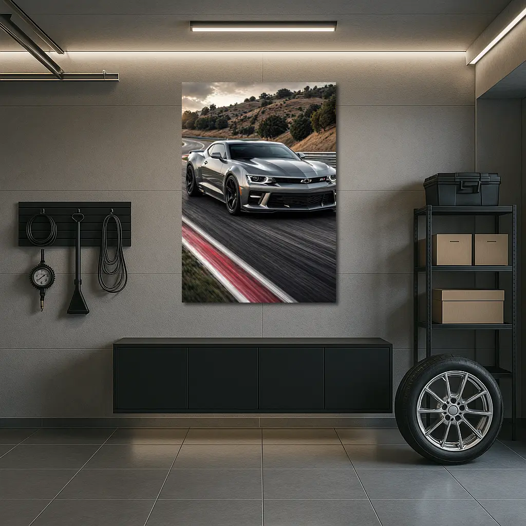 Chevrolet Camaro ZL1 Silver on Racing Track – Wall Art