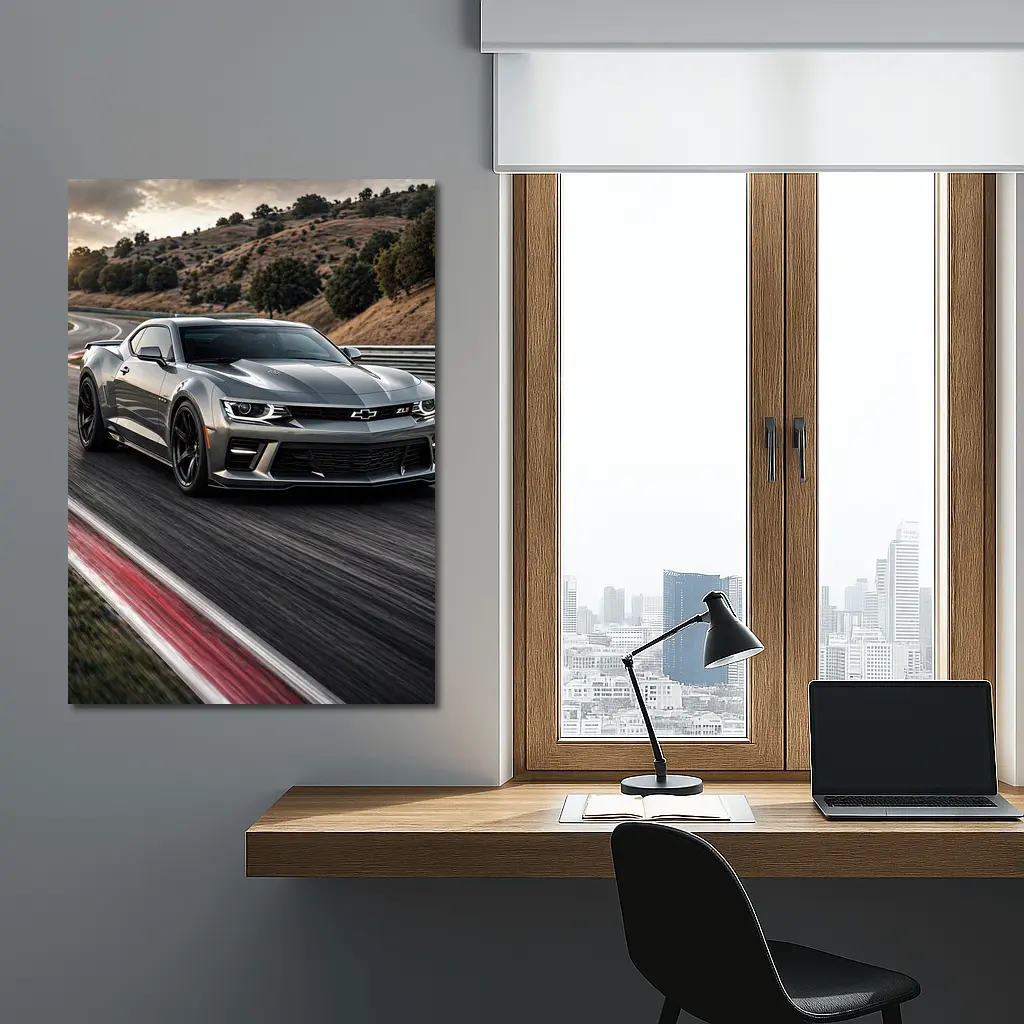 Chevrolet Camaro ZL1 Silver on Racing Track – Wall Art