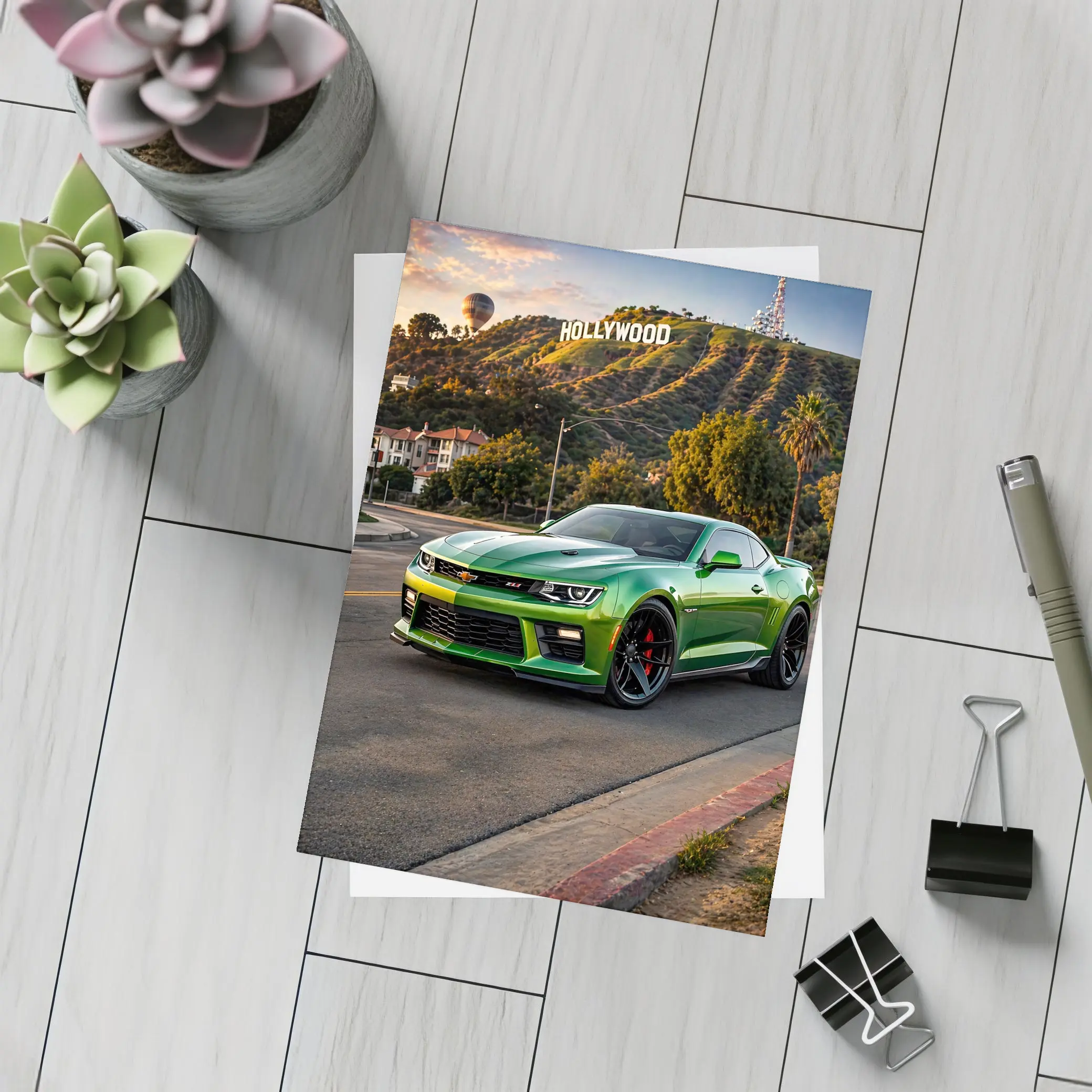 Chevrolet Camaro ZL1 Green Hollywood Sign – Postcards