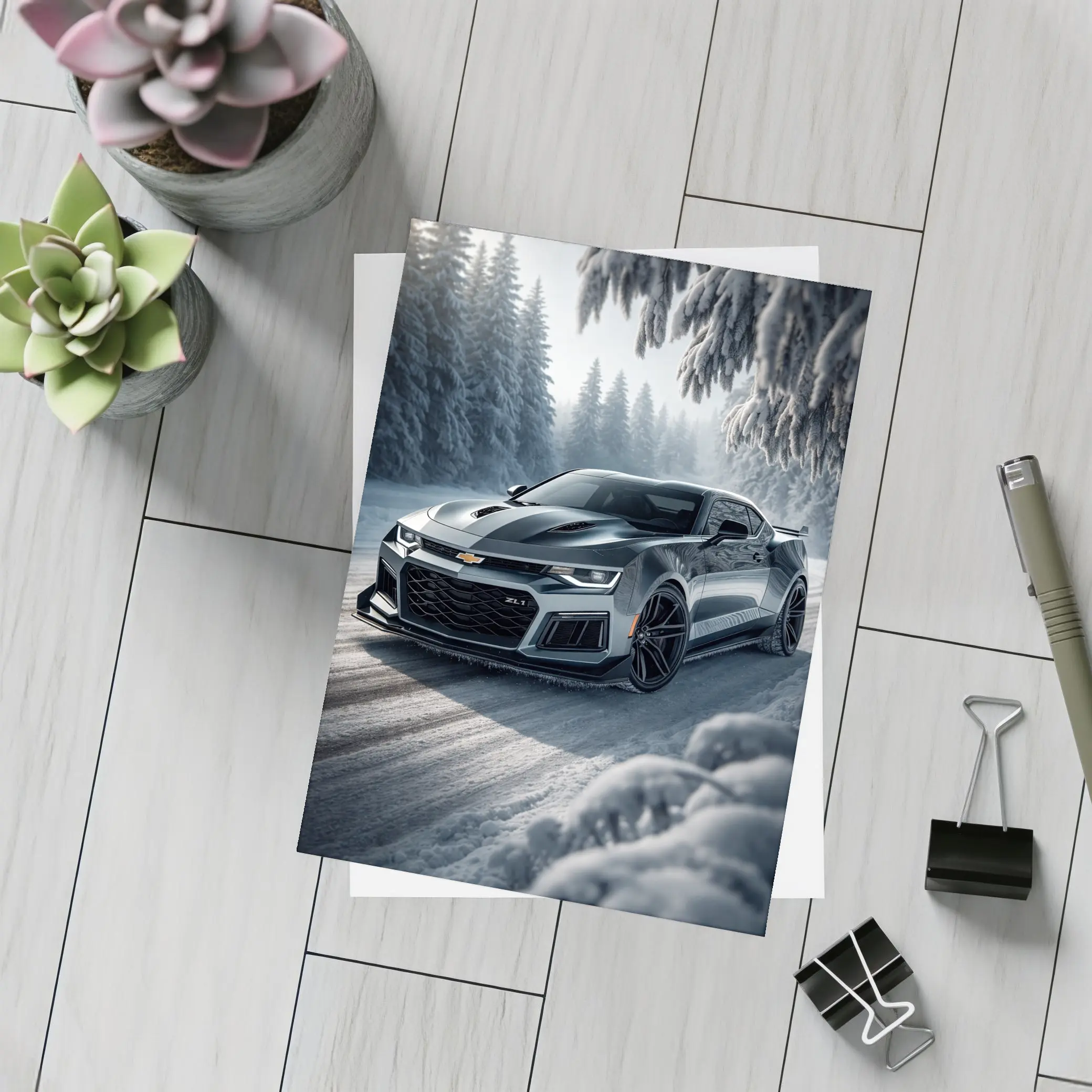 Chevrolet Camaro ZL1 Snowy Forest Road – Postcards