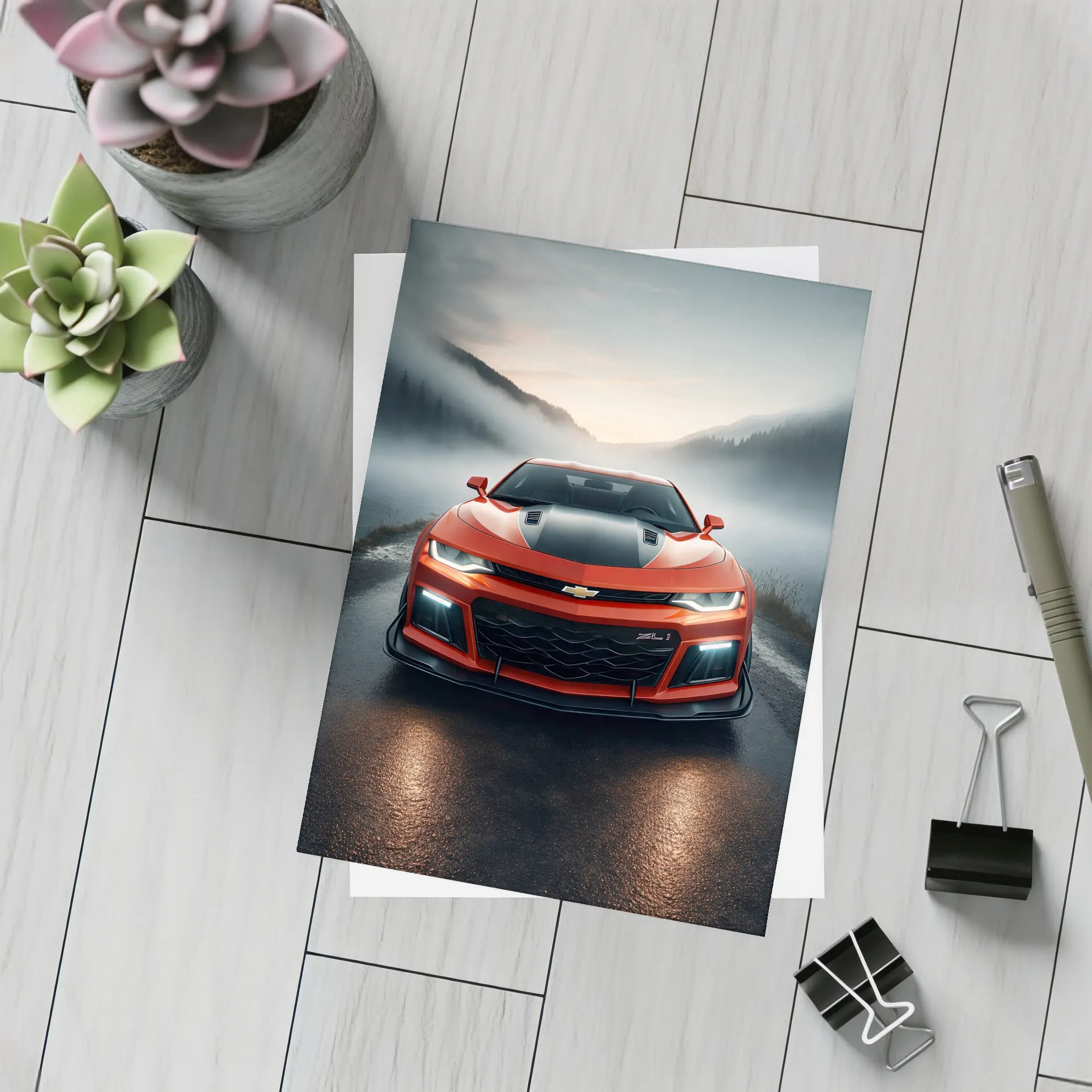 Chevrolet Camaro ZL1 Red Foggy Road – Postcards