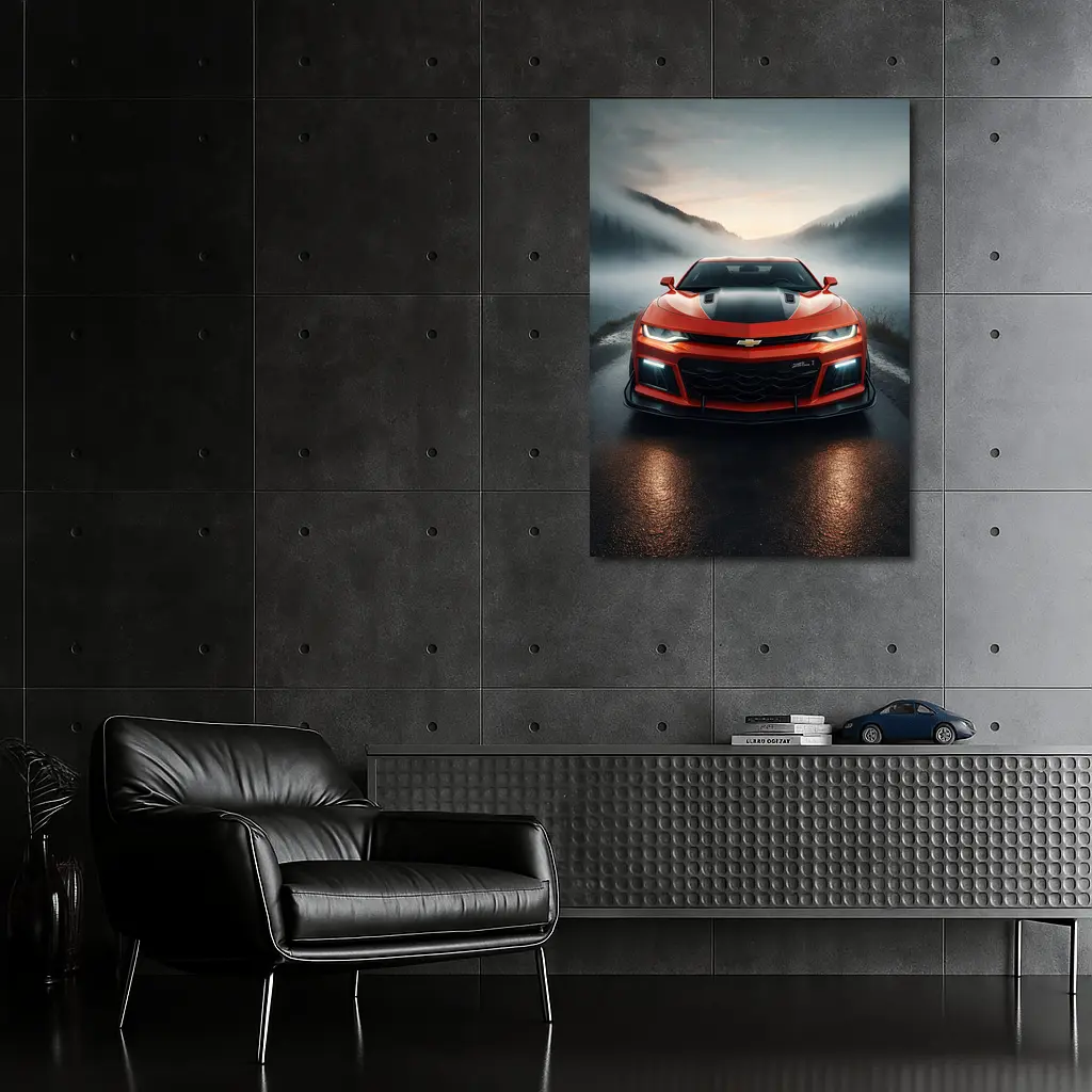 Chevrolet Camaro ZL1 Red Foggy Road – Wall Art