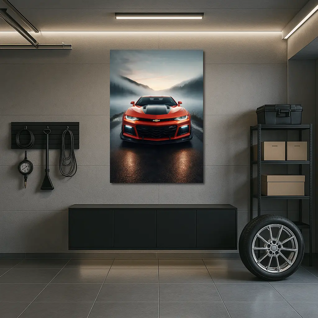 Chevrolet Camaro ZL1 Red Foggy Road – Wall Art