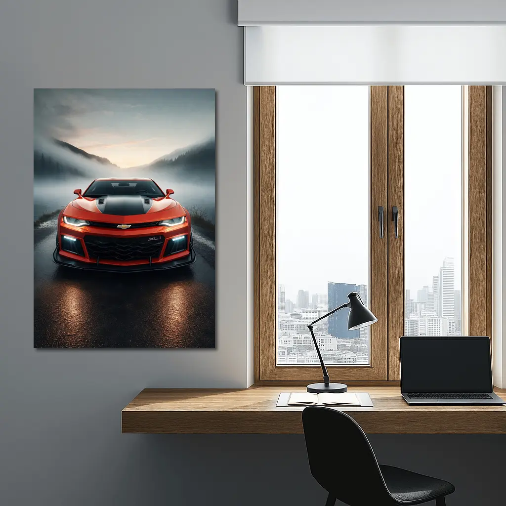 Chevrolet Camaro ZL1 Red Foggy Road – Wall Art