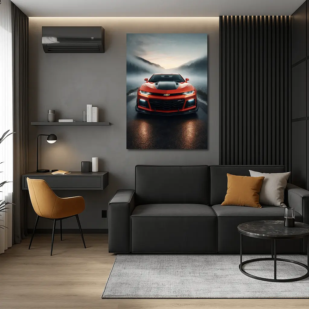 Chevrolet Camaro ZL1 Red Foggy Road – Wall Art