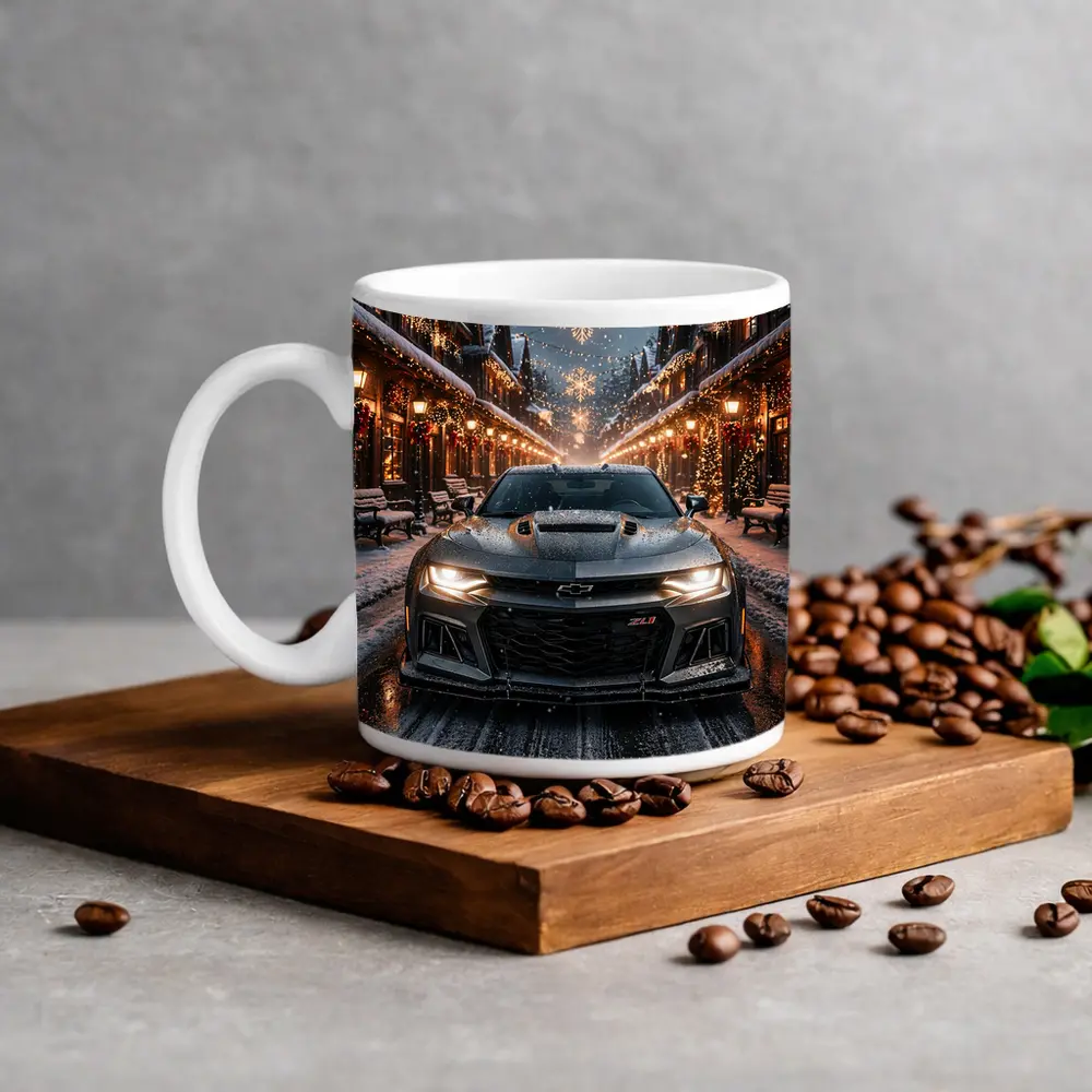Chevrolet Camaro ZL1 Snowy Christmas Street – Mugs