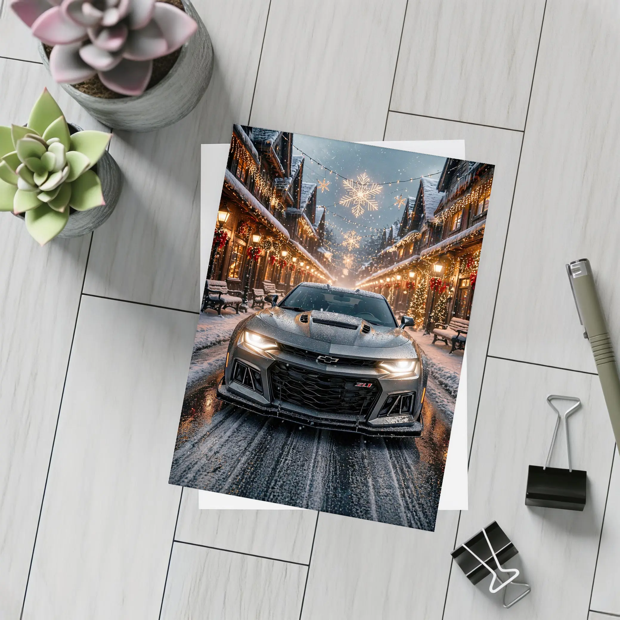 Chevrolet Camaro ZL1 Snowy Christmas Street – Postcards
