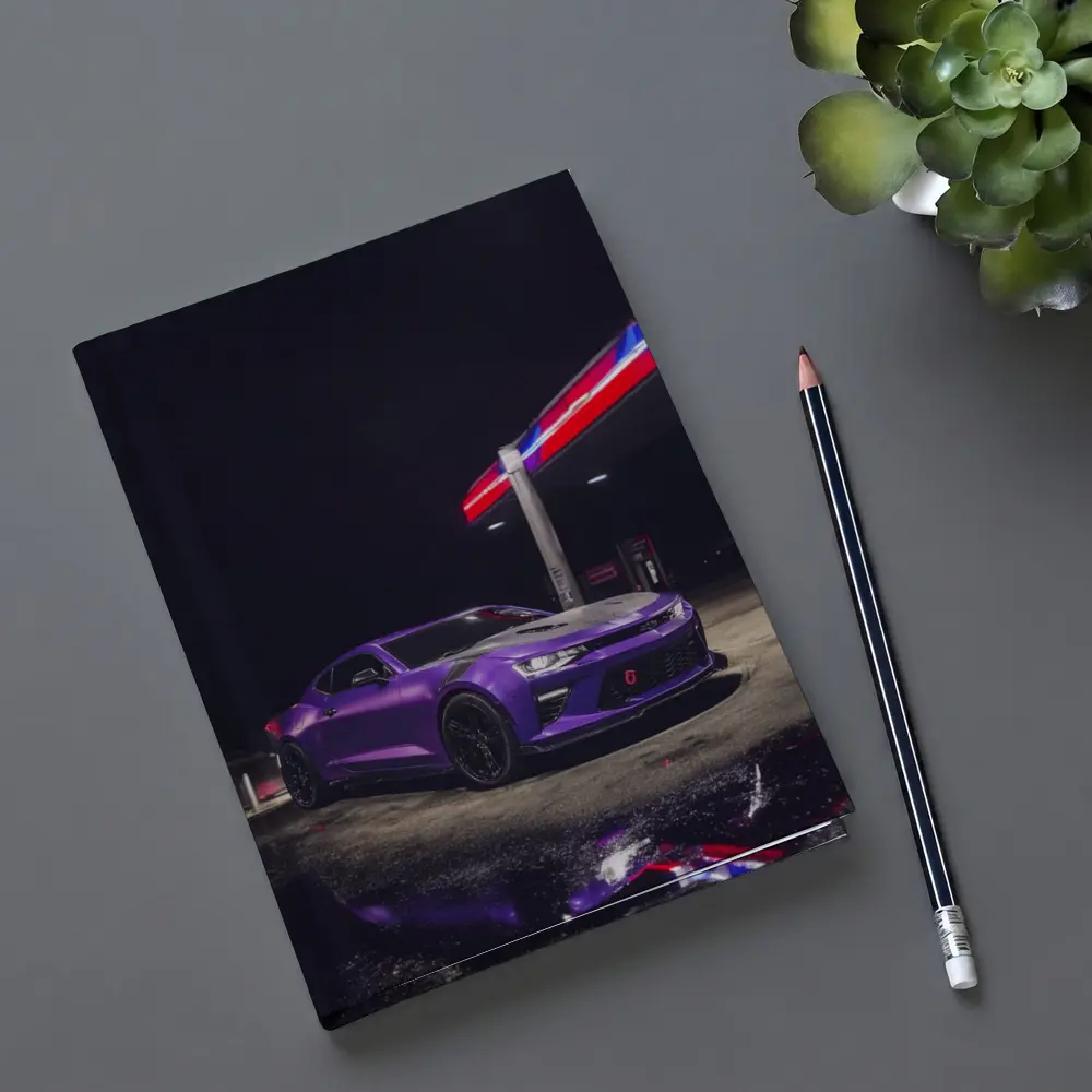 Chevrolet Camaro Purple At Night Gas Station – Notebooks