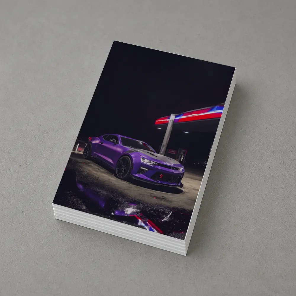 Chevrolet Camaro Purple At Night Gas Station – Postcards