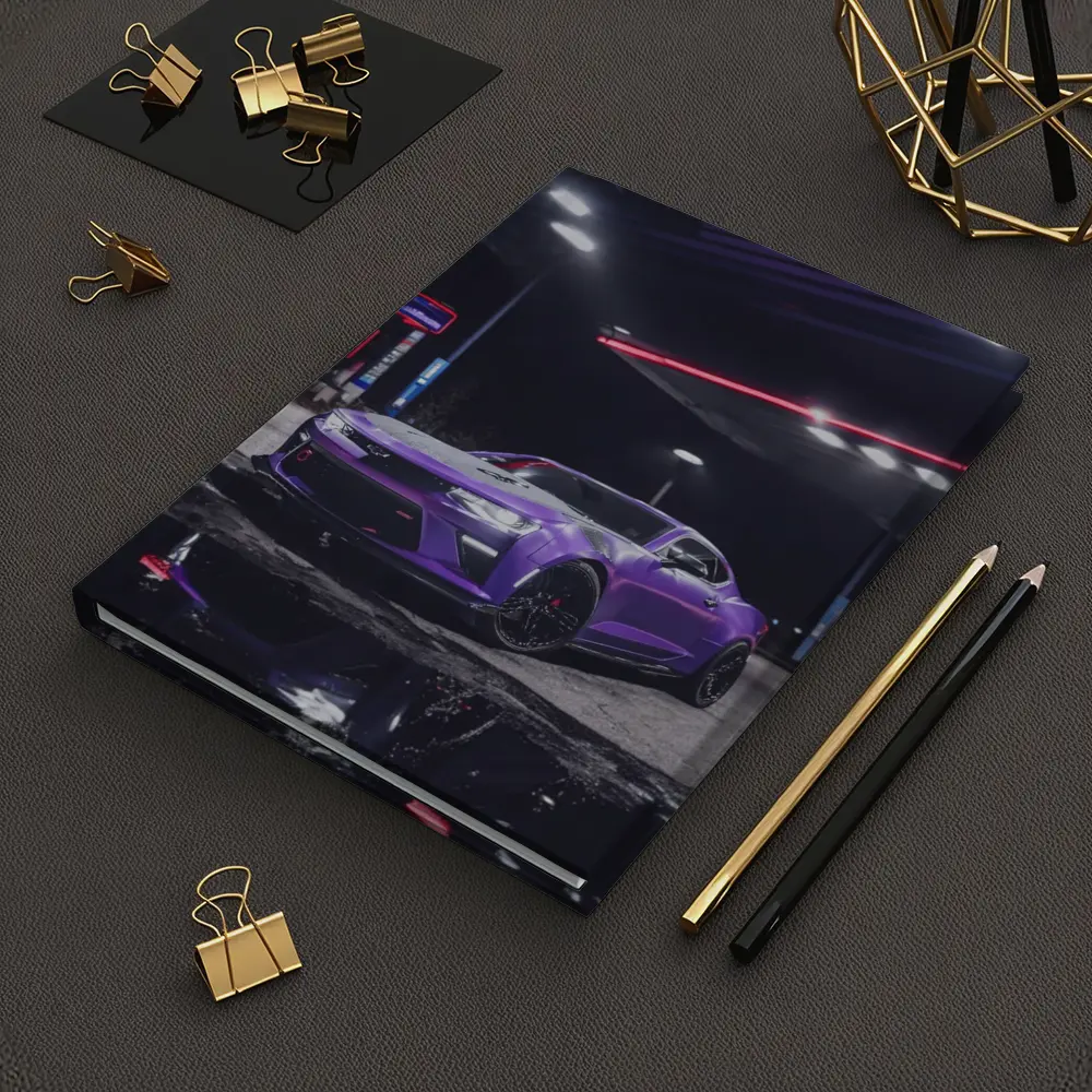 Purple Chevrolet Camaro Gas Station Night – Notebooks