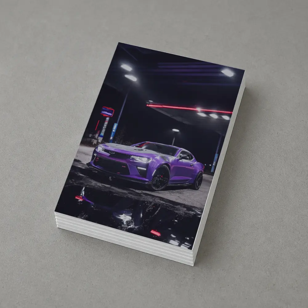 Purple Chevrolet Camaro Gas Station Night – Postcards