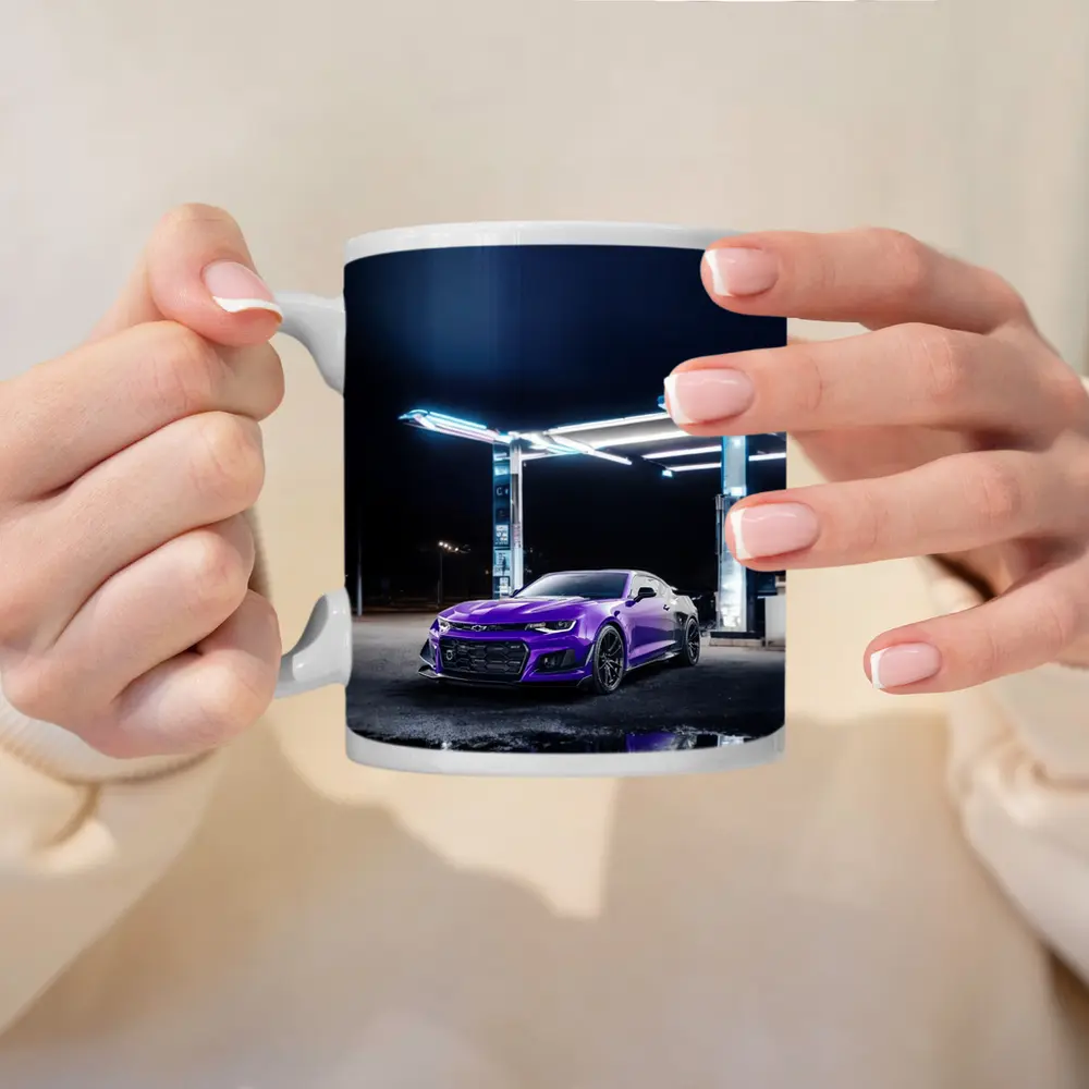 Chevrolet Camaro Purple Night Gas Station – Mugs