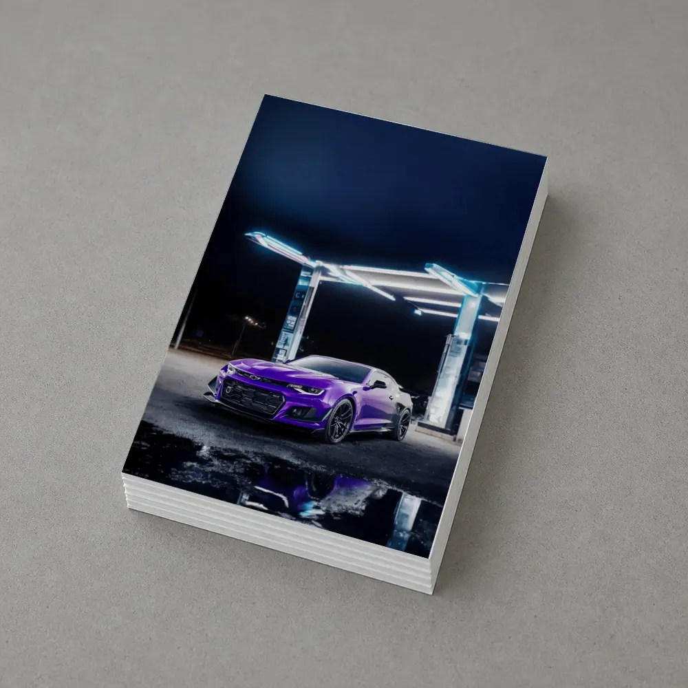 Chevrolet Camaro Purple Night Gas Station – Postcards