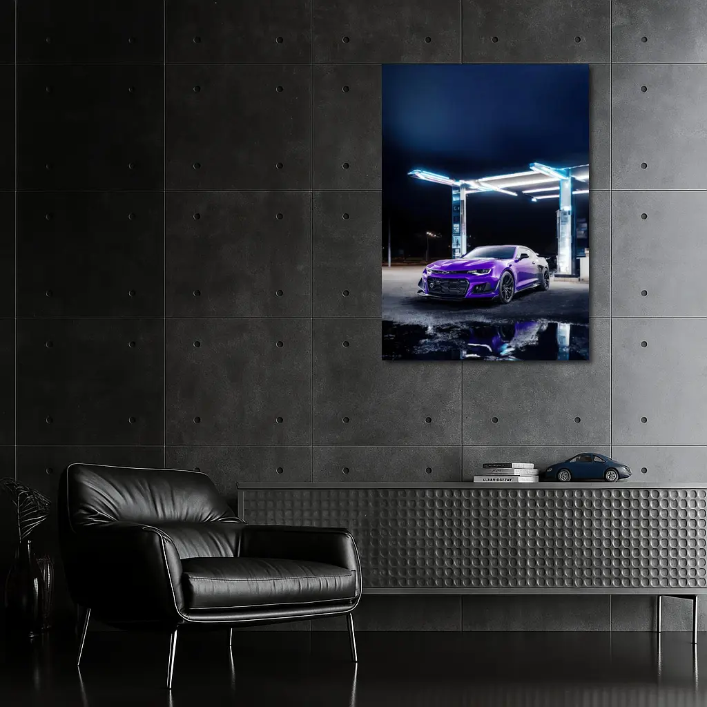 Chevrolet Camaro Purple Night Gas Station – Wall Art
