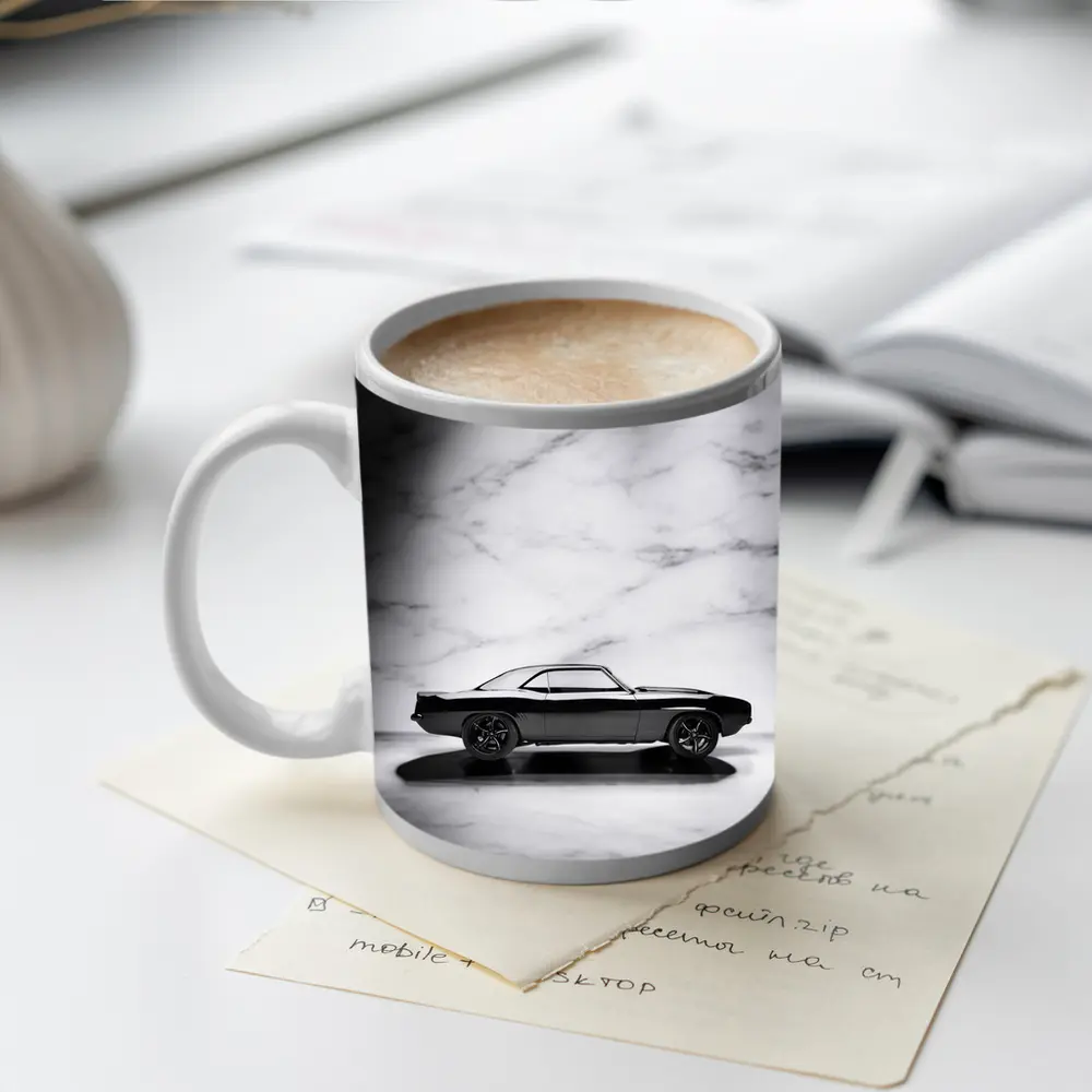 Black Chevrolet Camaro Classic Marble Background – Mugs