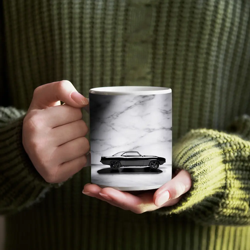 Black Chevrolet Camaro Classic Marble Background – Mugs