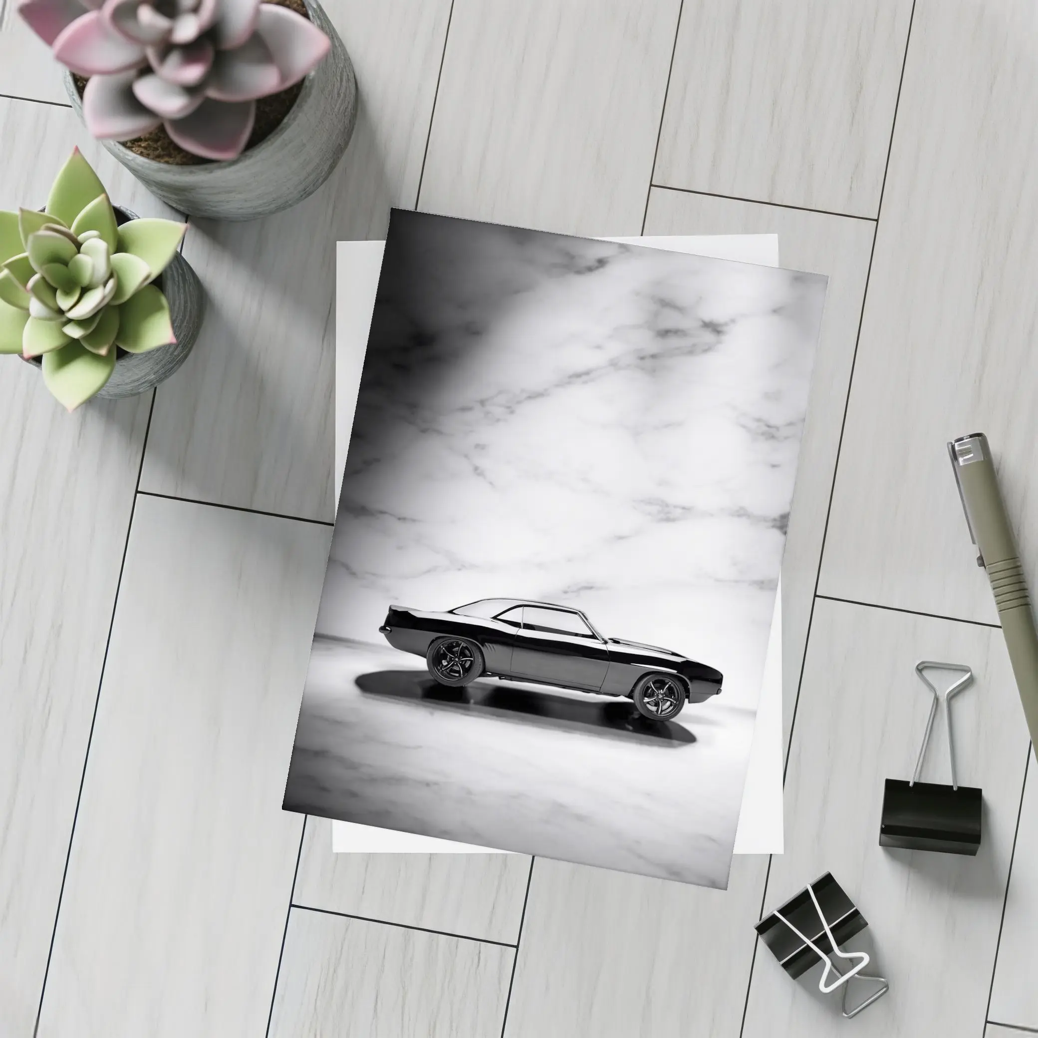 Black Chevrolet Camaro Classic Marble Background – Postcards