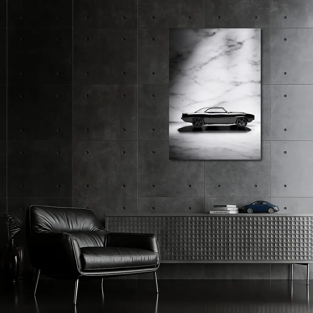 Black Chevrolet Camaro Classic Marble Background – Wall Art