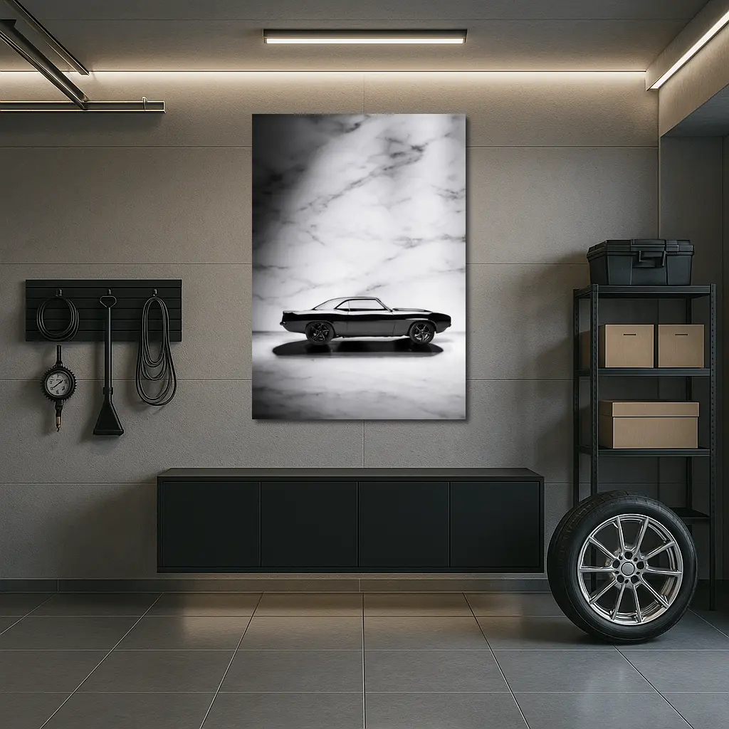 Black Chevrolet Camaro Classic Marble Background – Wall Art
