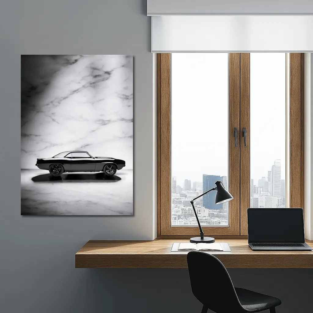 Black Chevrolet Camaro Classic Marble Background – Wall Art