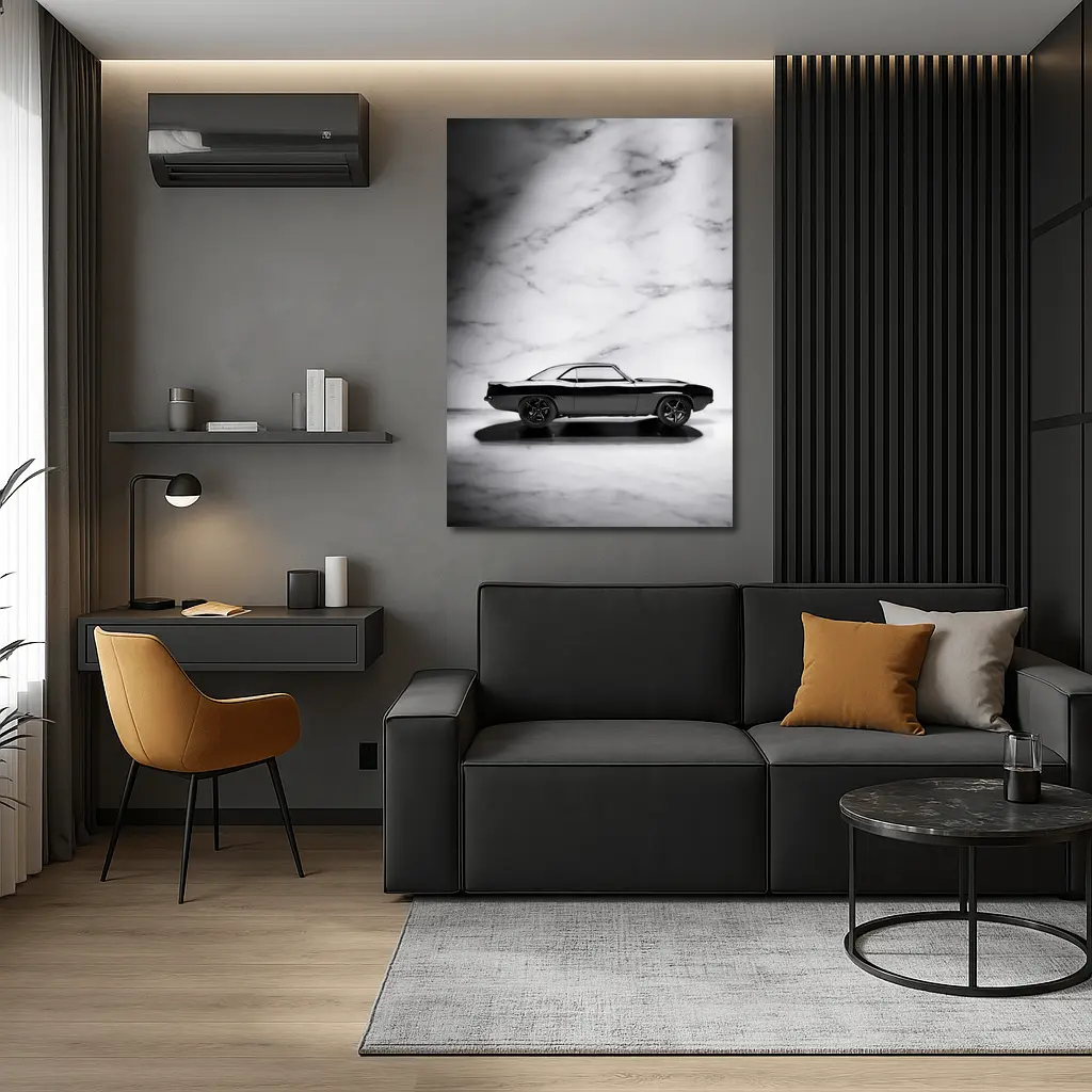 Black Chevrolet Camaro Classic Marble Background – Wall Art