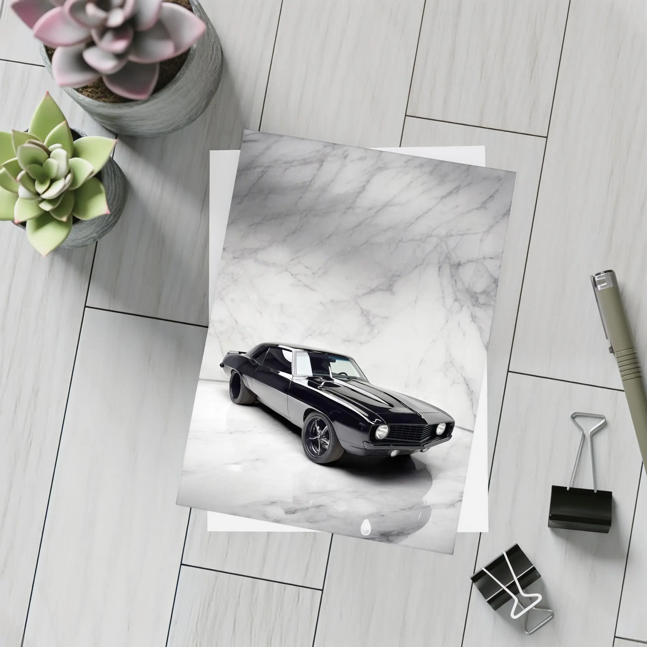 Black Chevrolet Camaro Classic Marble Studio – Postcards