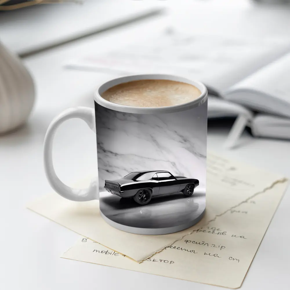 Black Chevrolet Camaro Classic Marble Background – Mugs