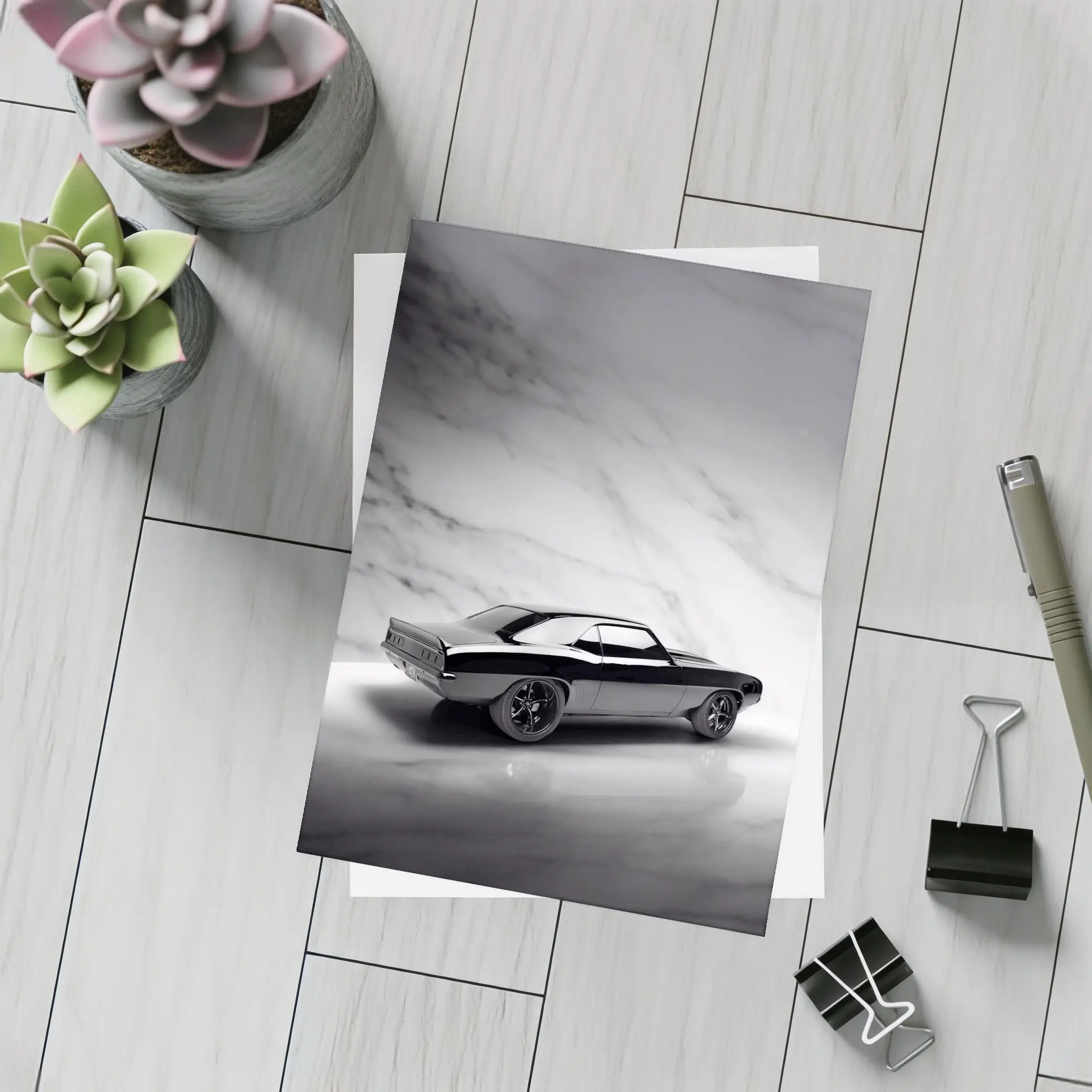 Black Chevrolet Camaro Classic Marble Background – Postcards