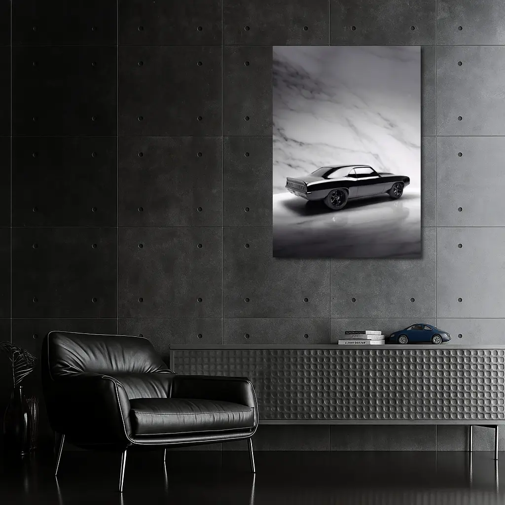 Black Chevrolet Camaro Classic Marble Background – Wall Art