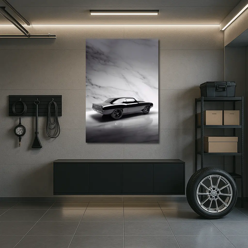 Black Chevrolet Camaro Classic Marble Background – Wall Art