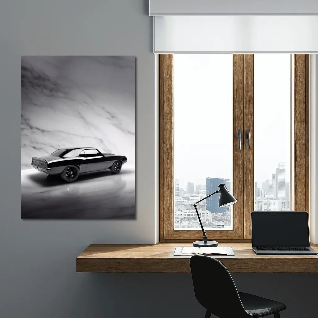 Black Chevrolet Camaro Classic Marble Background – Wall Art