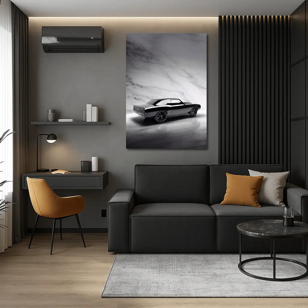 Black Chevrolet Camaro Classic Marble Background – Wall Art